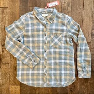 Thread & Supply Soft Flannel Plaid Button-Up Shirt Womens Size L NWT